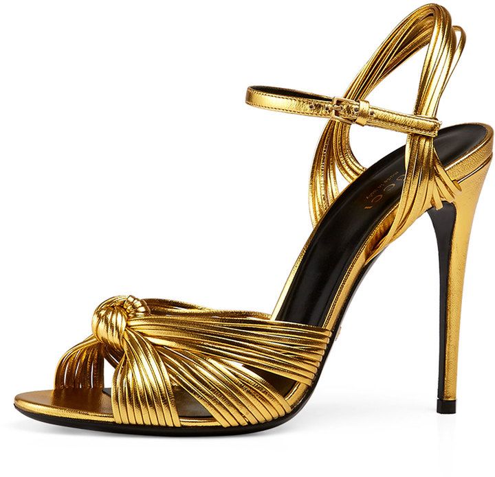 Gucci Allie Knotted Strappy Sandal, Gold Sandals Gucci, Fallon Carrington, Gucci Heels, Chic Chic, Ankle Strap Shoes, Metallic Sandals, Gold Sandals, Gold Heels, Evening Shoes