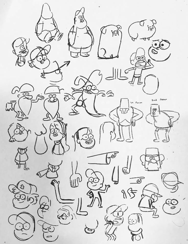 an image of cartoon characters drawn on paper