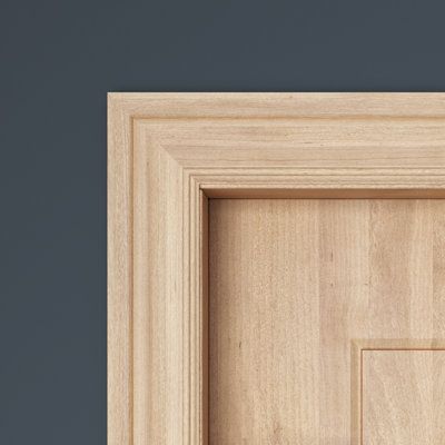 a close up of a wooden door with a square frame on the front and side