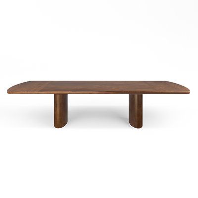 a wooden table with two legs and a square shaped design on the top, against a white background