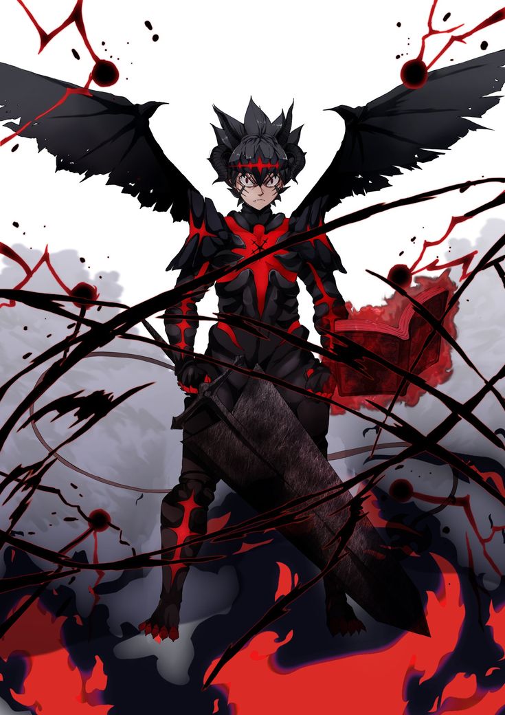 an anime character with wings and blood splatters