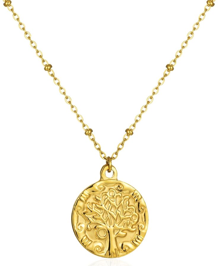 PRICES MAY VARY. 【Size】 tree of life gold necklace Length18" with 2"Adjustable, Which Is Suitable for All Women Wear.Lobster Clasp Is Safe and Easy to Wear. 【Great Power】The Tree of Life represents the cycle of life,symbolizing strength and resilience for women. It embodies the idea of growth, rebirth,Remind people of the eternal spirit of life.Using Elegant Minimalism design as the perfect expression for daily matching with any clothing. 【Long Lasting Colorfast】Tree of Life Necklace Is Made Of Elegant Minimalism, Wearing Jewelry, Coin Pendant Necklace, Transparent Bag, Versatile Jewelry, Tree Of Life Necklace, Gold Necklace Women, Station Necklace, Coin Pendant