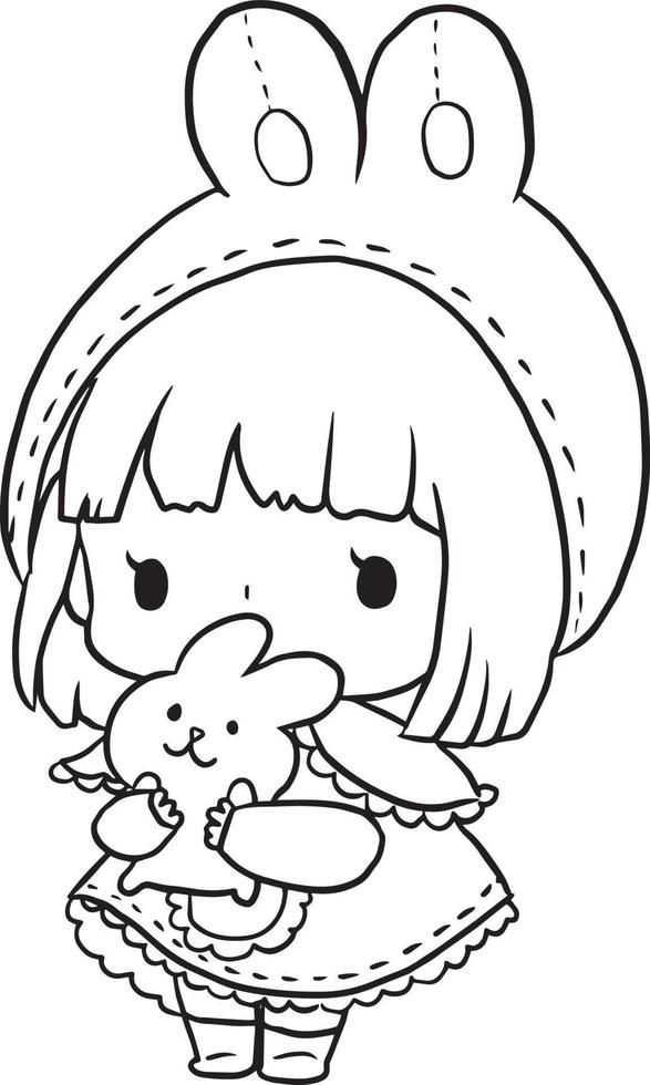 a girl holding a teddy bear in her hands coloring pages for kids, printable