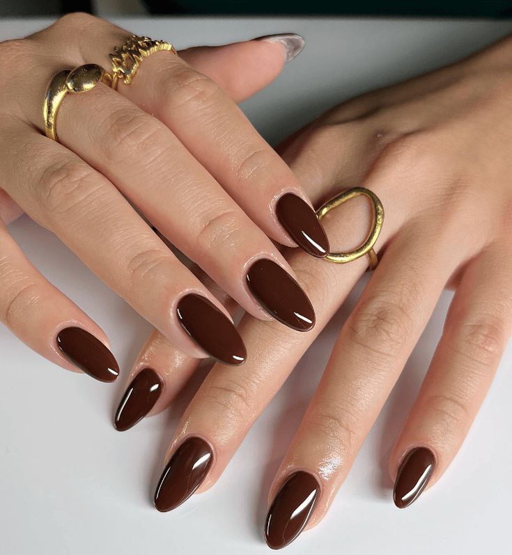 Chocolate Brown Manicure Brown Acrylic Nails, Kutek Disney, Brown Nails Design, Brown Nail, Fall Nail Trends, Nail Colors Winter, Burgundy Nails, Dark Nails, Brown Nails