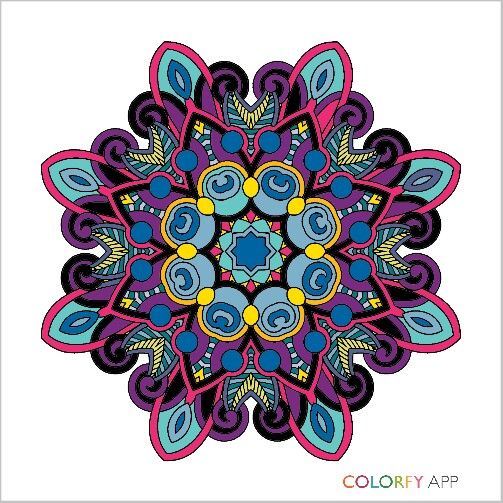 an abstract flower design in blue, purple and yellow colors on a white background royalty illustration