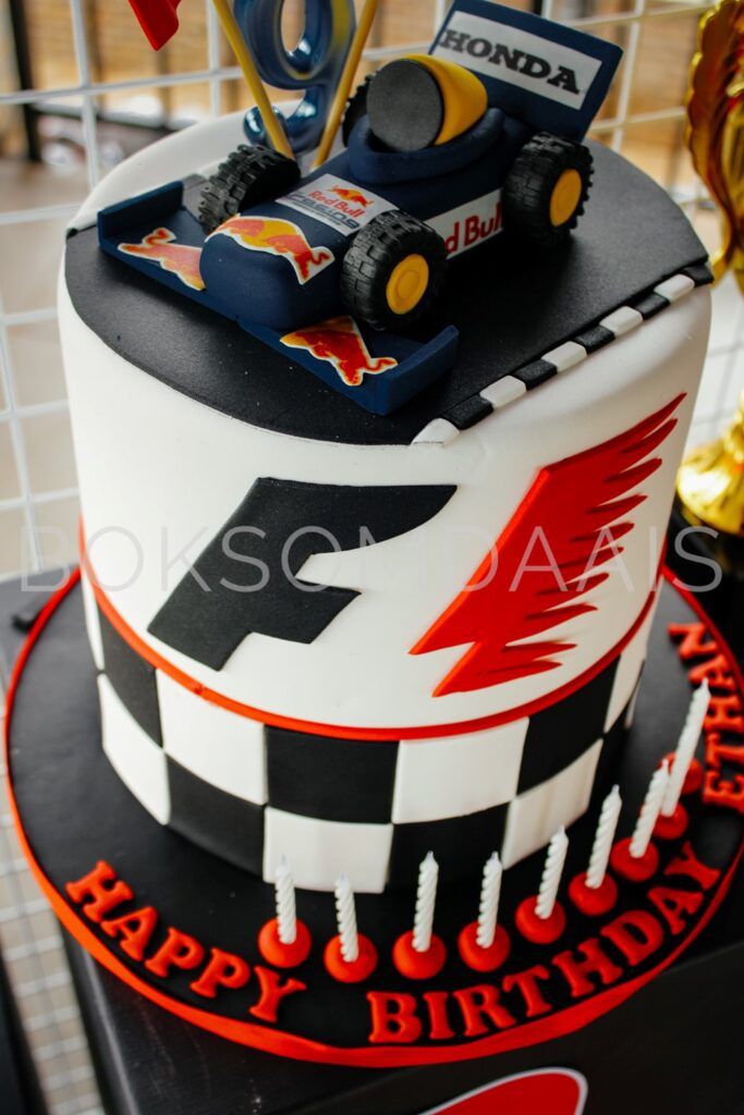 a birthday cake with a racing car on top