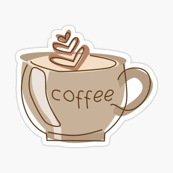 a sticker with the word coffee on top of a cup filled with hot chocolate