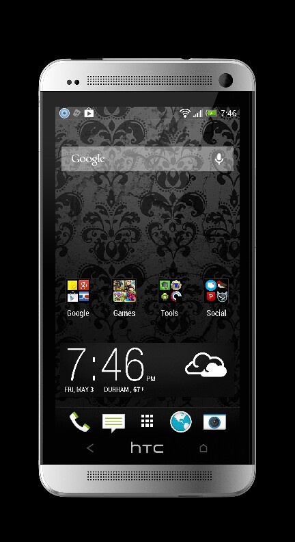 the htc phone is shown in black and white, with floral designs on it