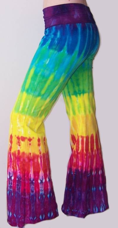 a woman's colorful tie - dyed pants is shown