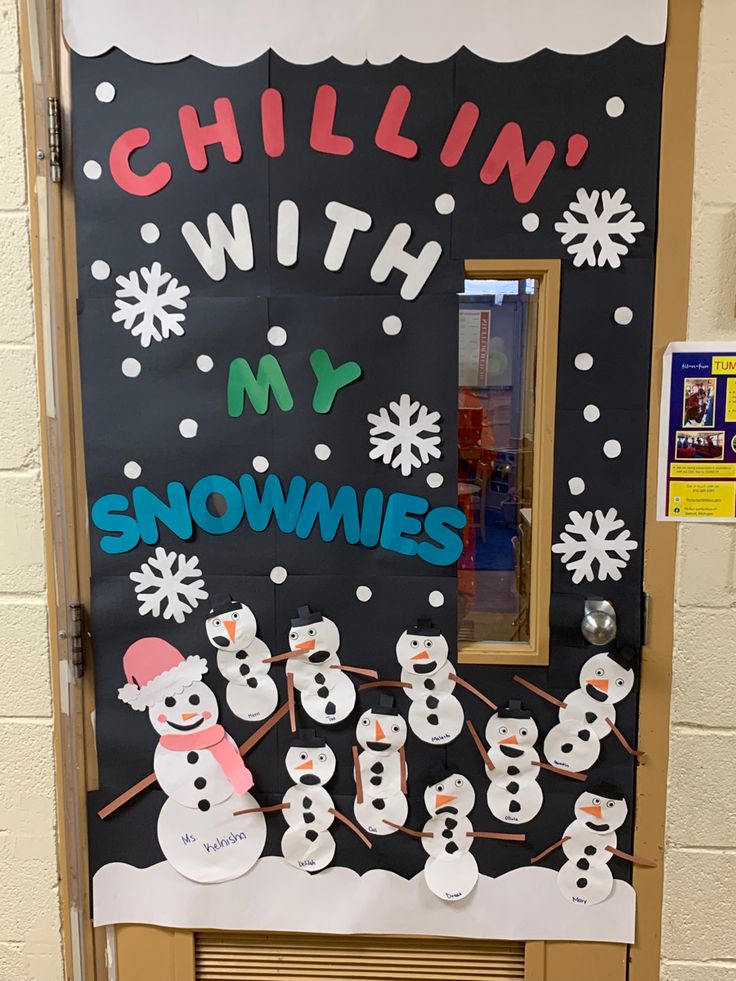 a bulletin board with snowmen on it and the words chillin'with my