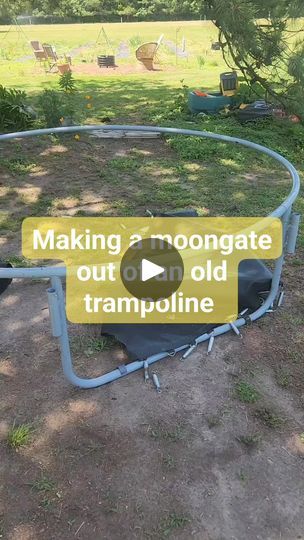 an old trampoline has been placed in the yard for repair and is ready to be used