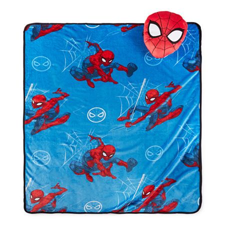 the spiderman blanket is on display in front of a white background