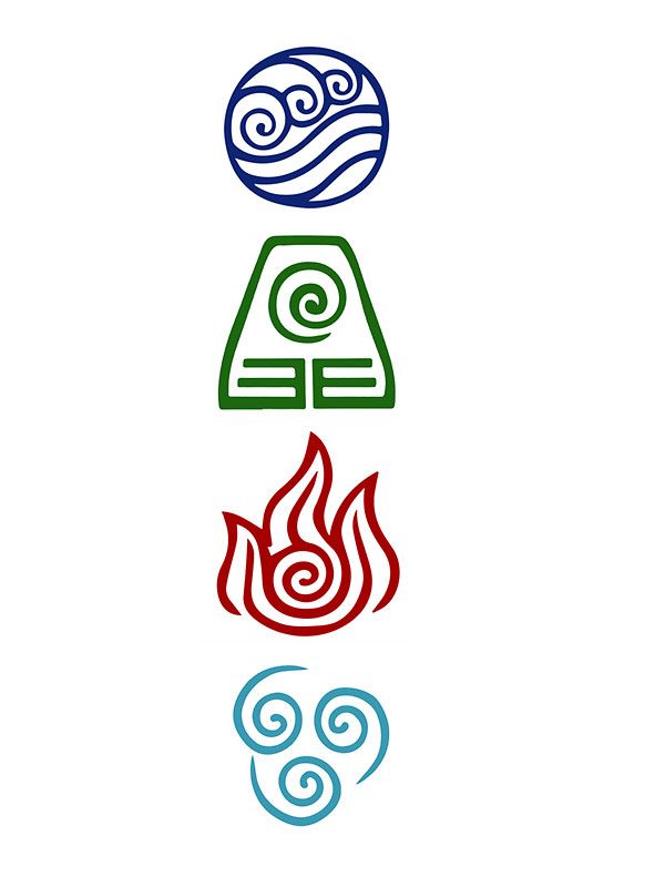 four symbols in different colors on a white background