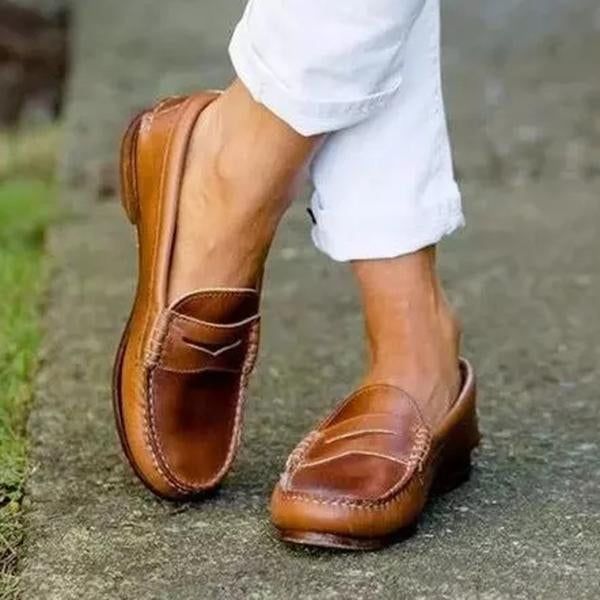 Casual Closed Toe Moccasins For Office, Casual Brown Slip-ons With Brogue Detailing, Casual Round Toe Loafers For Office, Casual Round Toe Office Loafers, Casual Slip-on Flats With Brogue Detailing, Casual Slip-on Moccasins For Office, Casual Office Slip-on Moccasins, Summer Loafers With Brogue Detailing And Round Toe, Casual Loafers With Brogue Detailing And Flat Heel