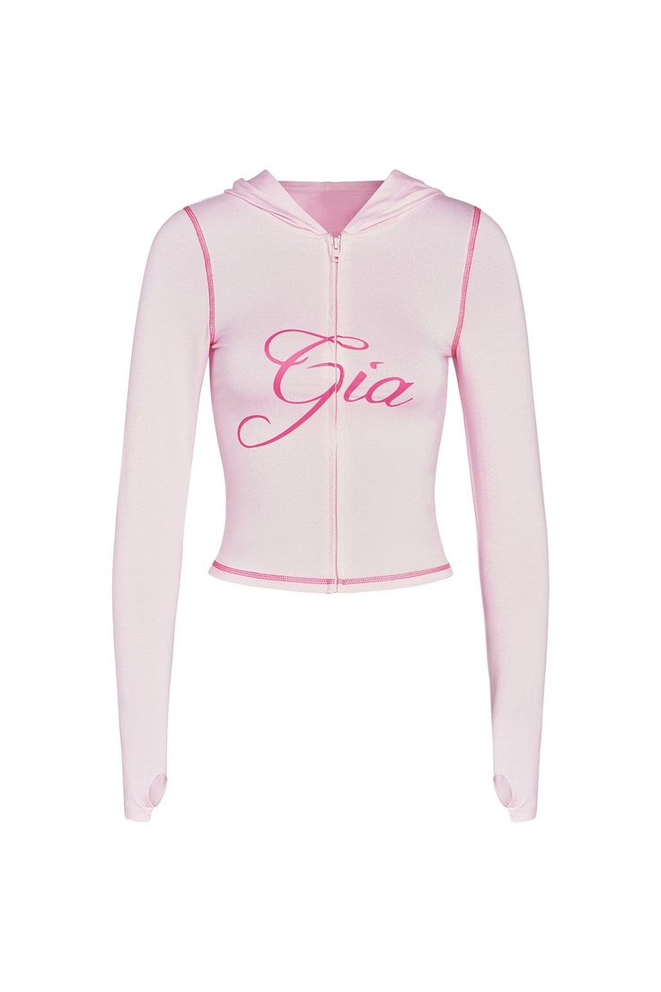 BLARE HOODIE - PINK : PASTEL PINK | I.AM.GIA Placement Print, Shiny Pants, I Am Gia, Pink Pastel, Flared Pants, Spring Tops, Pink Hoodie, Stage Outfits, Low Waist