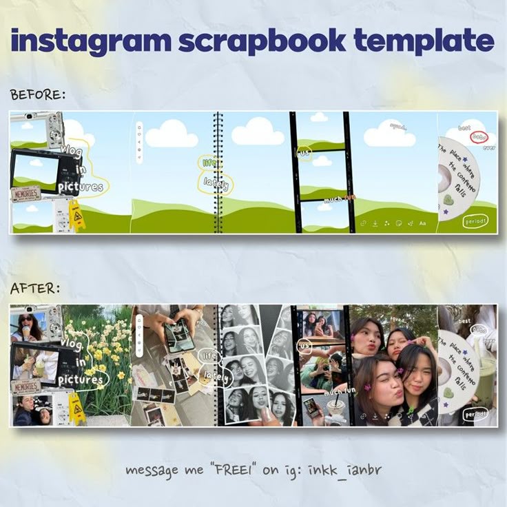 the instagram scrapbook template is designed to look like it has photos and words on it