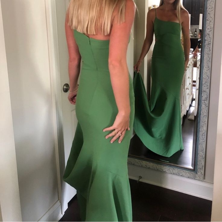 One Shoulder, With Waist Cut Out, Floor Length Occasion Dress. Thick Well Made Material, Hidden Back Zipper, Asymmetrical Strap, Cut, And Mermaid Skirt Make This Dress Really Interesting. Mermaid Skirt, Asymmetrical Dress, Kelly Green, Occasion Dresses, Floor Length, Colorful Dresses, One Shoulder, Cut Out, Mermaid