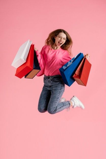 Woman with shopping bags jumping | Free Photo #Freepik #freephoto #woman #model #female #young Woman With Shopping Bags, Beauty Skin Quotes, Clothing Store Design, House Items, Shopping Photography, Grocery Stores, Illustration Fashion Design, Paper Products, Cash App