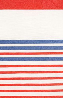 red, white and blue striped fabric with horizontal stripes on the bottom half of it