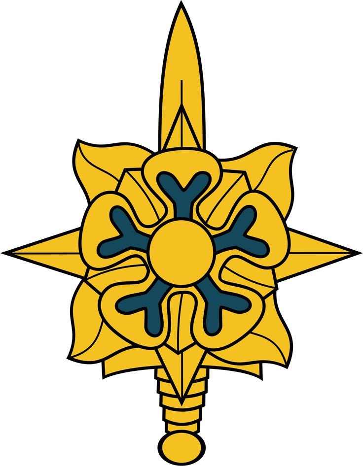 a yellow and blue star with an arrow on it's back side, in the middle