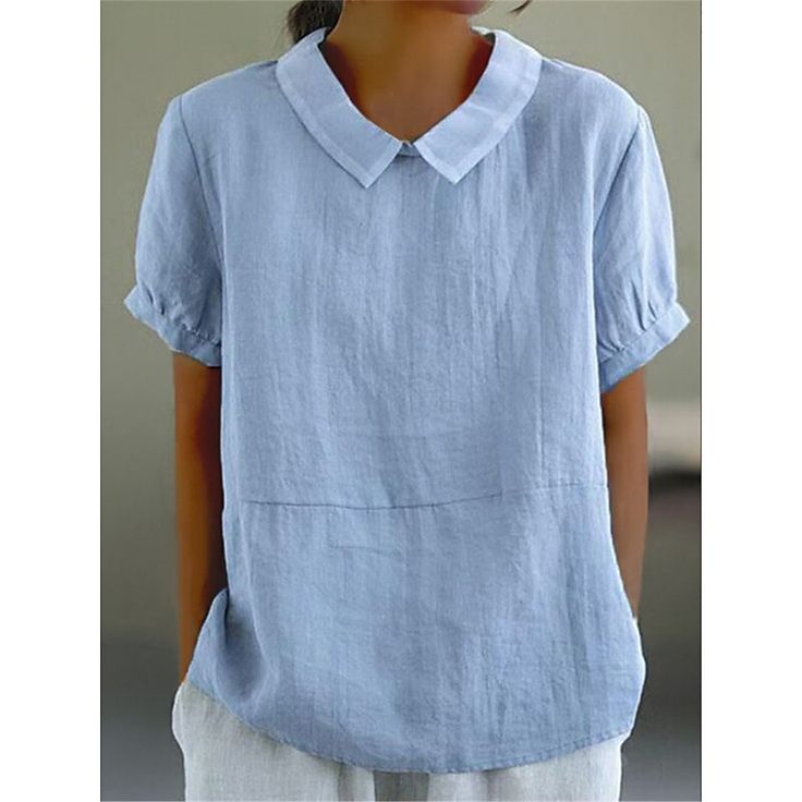 Season:Summer; Fabric:Linen Cotton Blend; Look After Me:Machine wash,Wet and Dry; Gender:Women's; Thickness:Regular; Style:Basic,Modern; Elasticity:Micro-elastic; Tops Type:Blouse,Shirt; Occasion:Daily; Fit Type:Regular Fit; Pattern:Plain; Design:Button; Neckline:Shirt Collar; Listing Date:05/28/2024; Production mode:External procurement; Bust:; Length:; Fit US Size:; Fit UK Size:; Fit EU Size:; Print Type:non-printing; Sleeve Length:Short Sleeve Women’s Shirts, Woman Shirts Blouse, Linen Tops Women Casual, Linen Blouses For Women, Cotton Shirts For Women, Linen Tops Women, Shirt Tops For Women, Linen Blouses, Linen Style Fashion