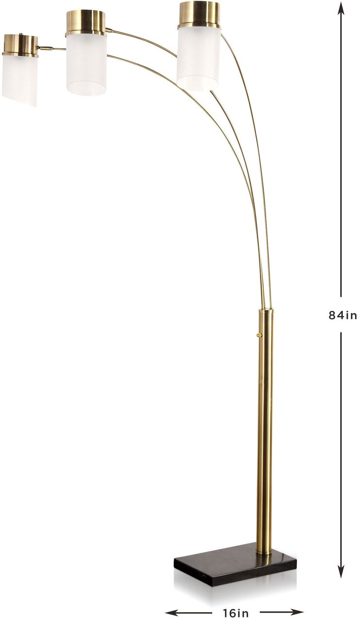 an image of a floor lamp with three lights on each side and measurements for the base