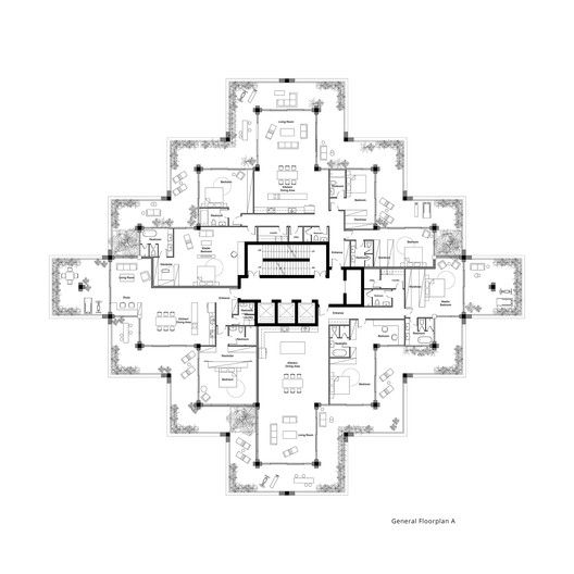 the floor plan for an office building with multiple floors and four rooms, including one bedroom