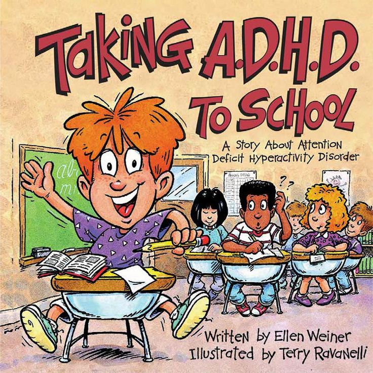 the cover of taking add to school, with children sitting at desks in front of them