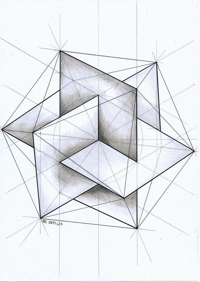 a drawing of three cubes with lines in the middle