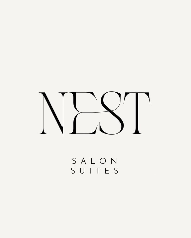 the nest salon suites logo is shown in black and white, with an elegant font