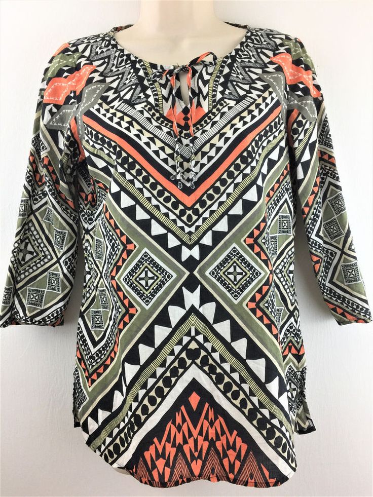 Chicos 0 Top Colorful Artsy Print Boho Light Airy Cotton Blouse XS Small 4 6 #Chicos #Blouse #Casual Casual Professional, Blouse Casual, White Button Down, Cotton Blouse, Winter Colors, Black Suits, Wonderful Things, Cotton Top, Cotton Blouses