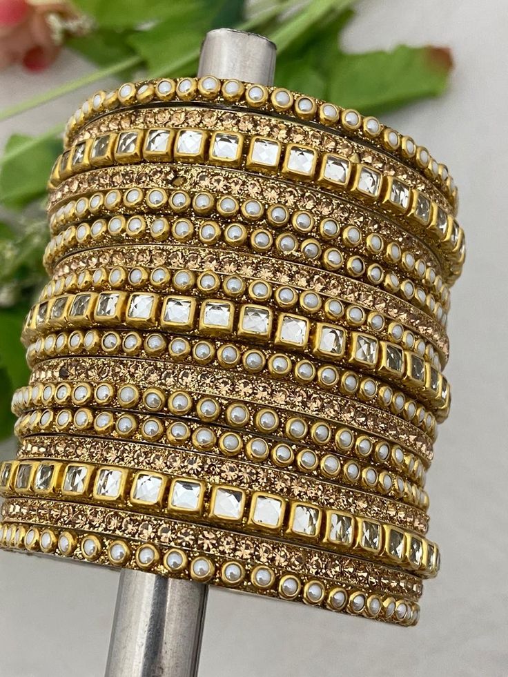 Colourful Bangles, Gold Bangles Set, Golden Bangles, Pearl Bangles, Pakistani Jewellery, Beaded Bangles, Stone Bangles, Colorful Bangles, Bridal Jewelery