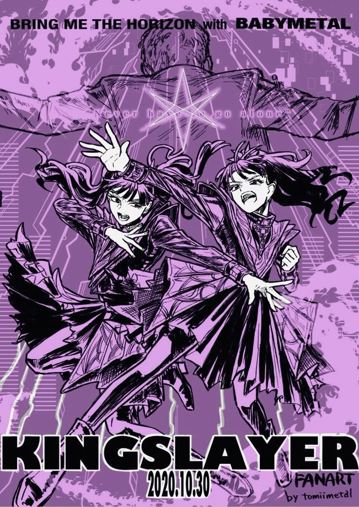 the poster for kingslayerr featuring two women in purple and black, one with her arms