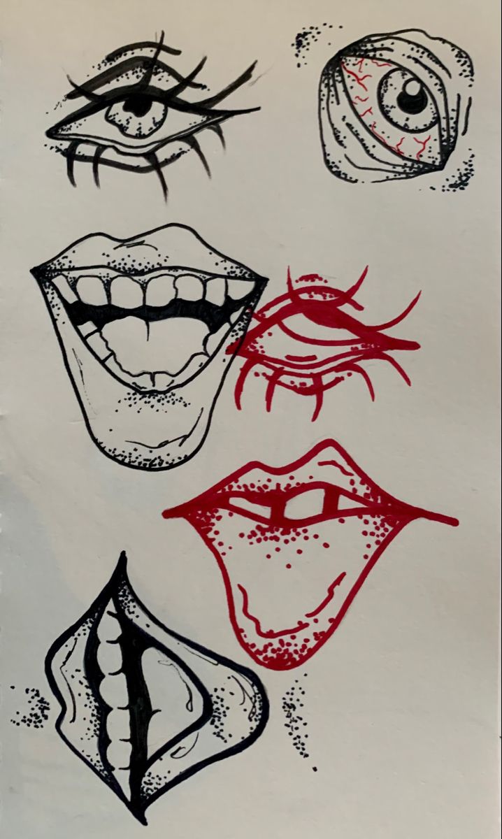 an image of different types of lips and eyes on a piece of paper with black ink