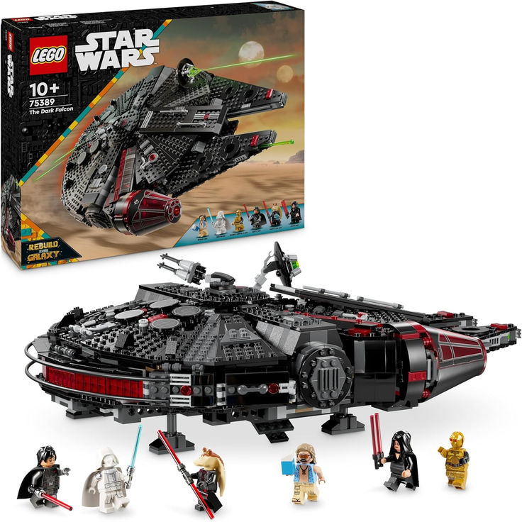 the lego star wars millennium fighter is in its box and ready to be played with