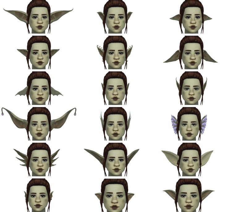 several different angles of the face of a woman with wings on her head and eyes