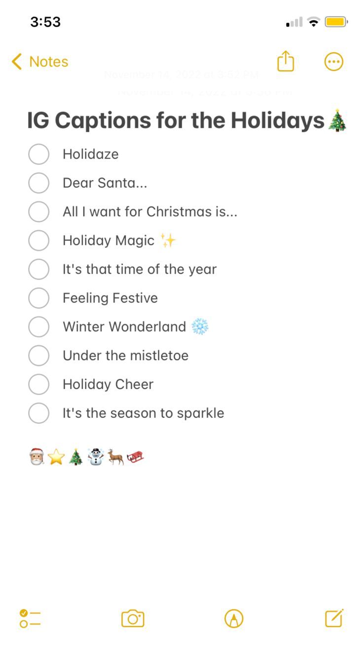 an iphone screen with the text ig captions for the holidays written on it