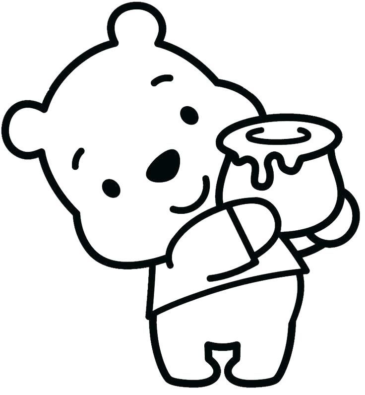 winnie the pooh bear holding a pot with honey in it's hands coloring page