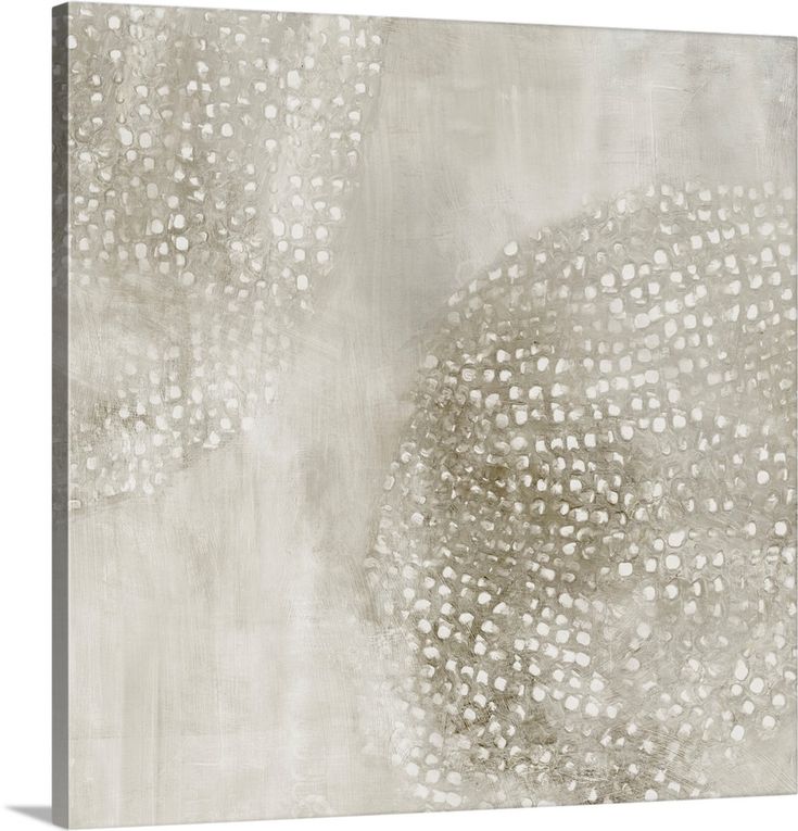 an abstract painting with white and gray colors on a canvas, it is made up of circles