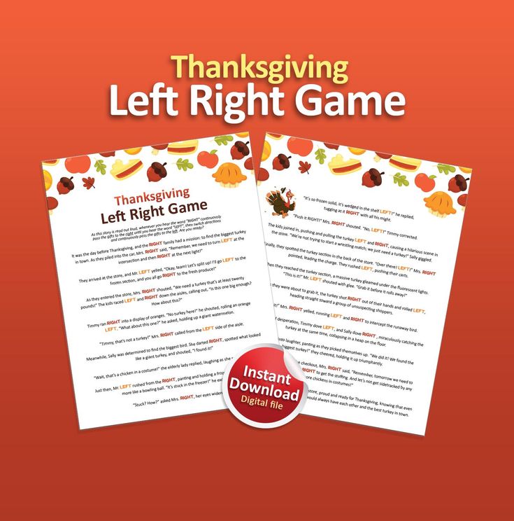 the thanksgiving left right game is shown on an orange background