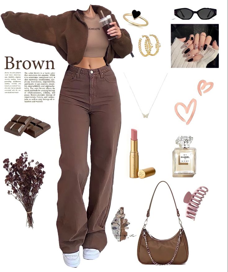 Brown Aesthetic Dress Outfit, Brown Closet Aesthetic, Outfits With Brown Pants Aesthetic, Brown 90s Outfit, Chocolate Brown Monochromatic Outfit, Brown Minimalist Outfit, Black Women Brown Outfits, Chocolate Jeans Outfit, Brown Outfit Inspo Aesthetic