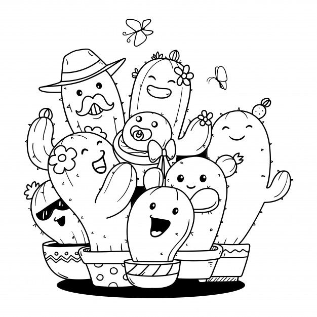 a group of cartoon cactuses in a bowl