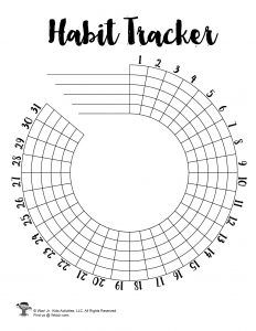 the habit tracker is shown in black and white, with numbers arranged on each side