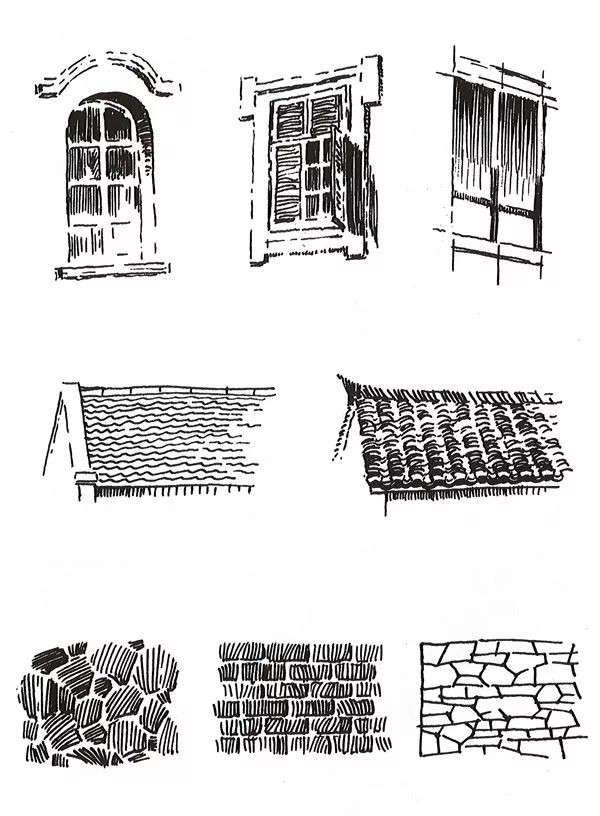 sketches of different types of windows and shutters