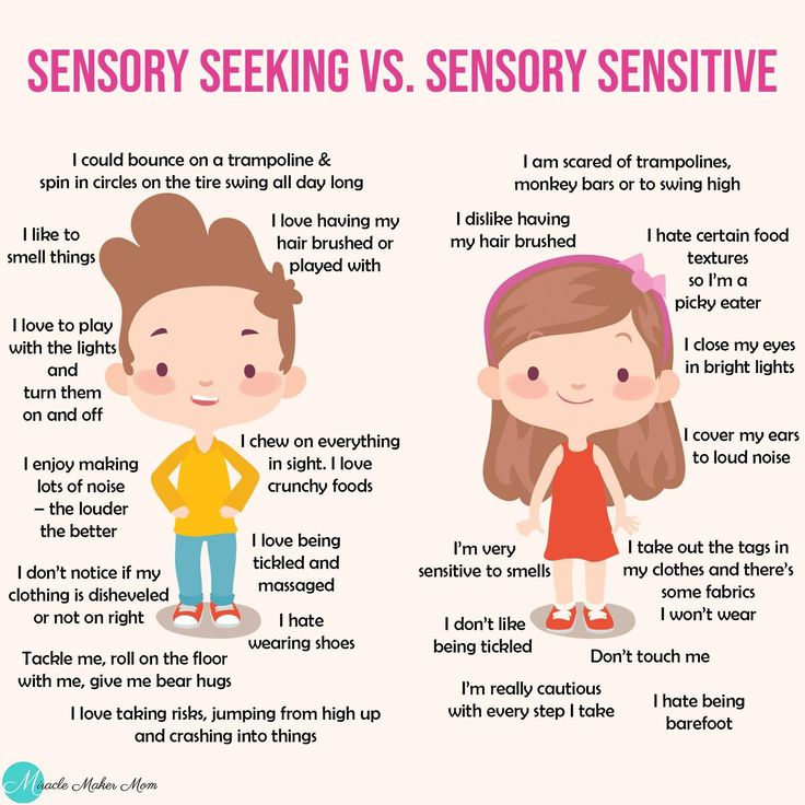 two children standing next to each other with the words, sensory seeking vs sensory sentive