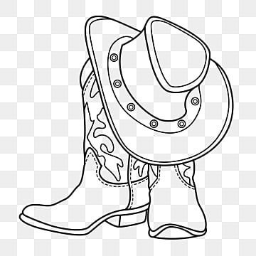 a cowboy boot with a hat on top of it, in black and white png