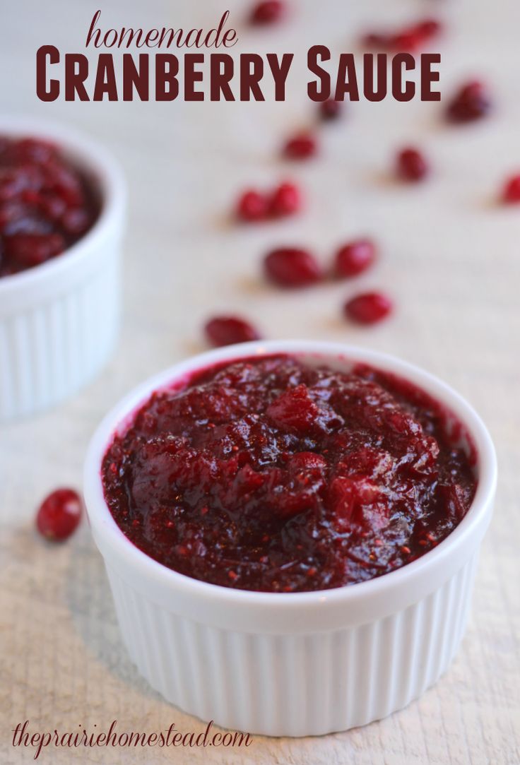 homemade cranberry sauce in small white dishes