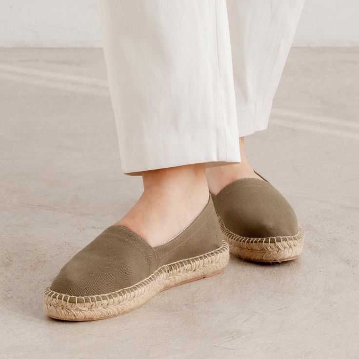 Biankina Mila Eco Canvas Vegan Espadrille Flats for Women - Olive Green Spain Design, Espadrille Flats, Flats For Women, Sustainable Packaging, Natural Jute, Flat Espadrilles, Cute Shorts, The Mediterranean, Espadrilles Wedges