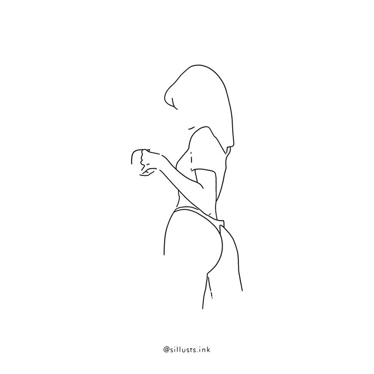 a line drawing of a woman looking at her cell phone while standing in front of a white background