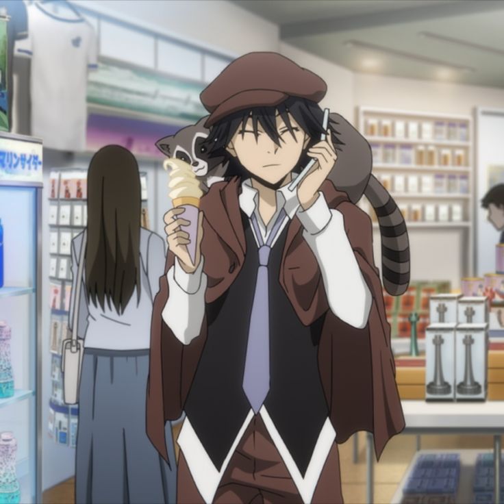 an anime character is talking on the phone